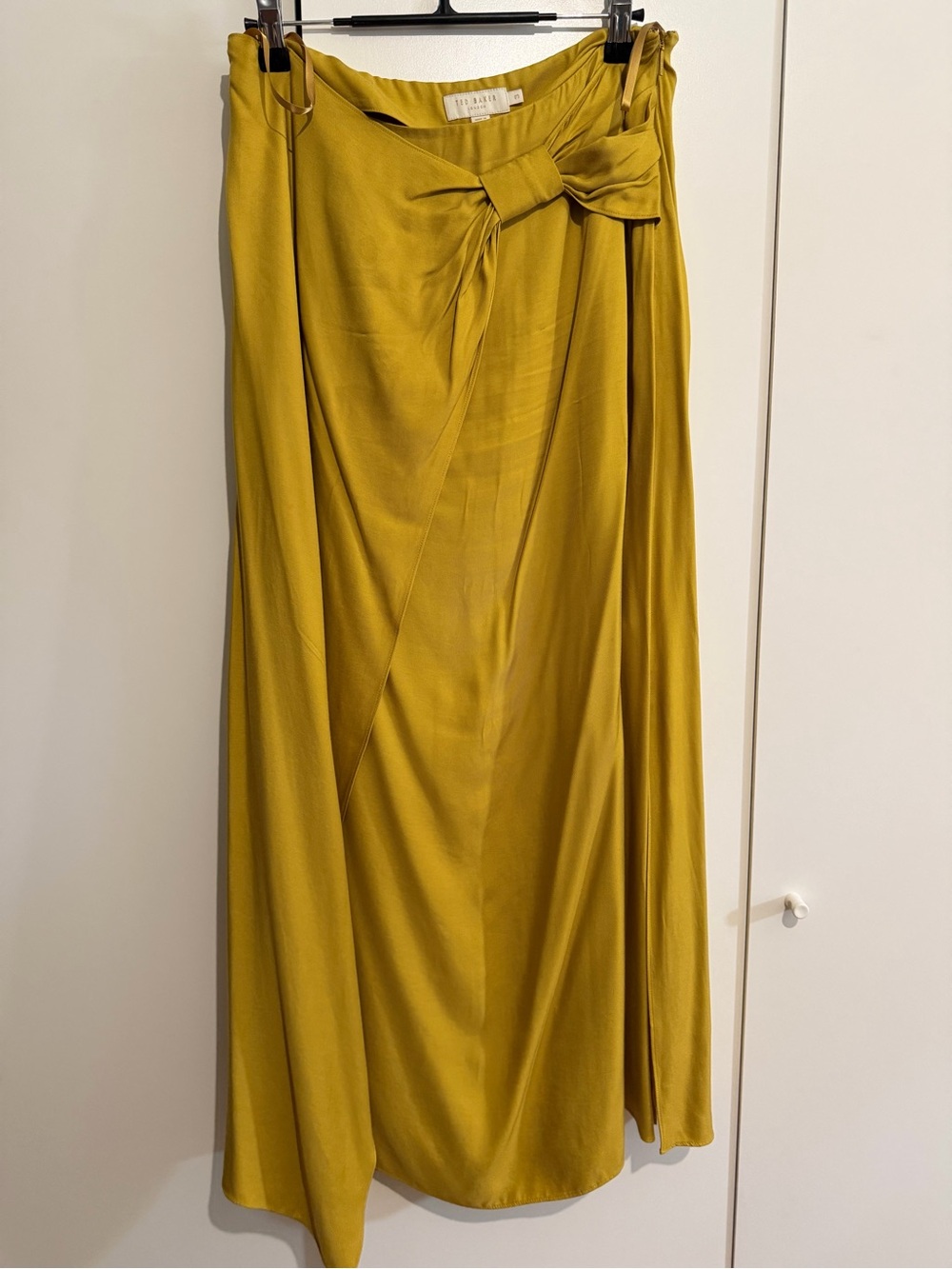 Ted Baker Mustard Yellow Bow-Front Midi Skirt